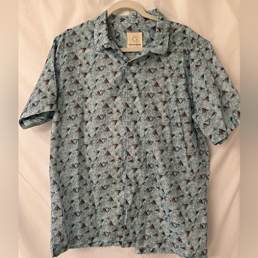Stitch Note Geometric Blue Casual Shirt